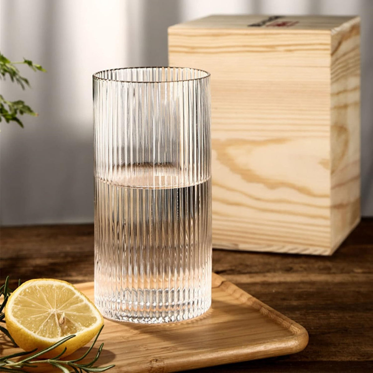 INSETLAN Glass Cups Vintage Glassware Set of 4 Large, Origami Style Transparent Cocktail Glasses Set, Bar Beverages Ice Coffee Cup Juice Ripple Drinkware, 370ml (L)