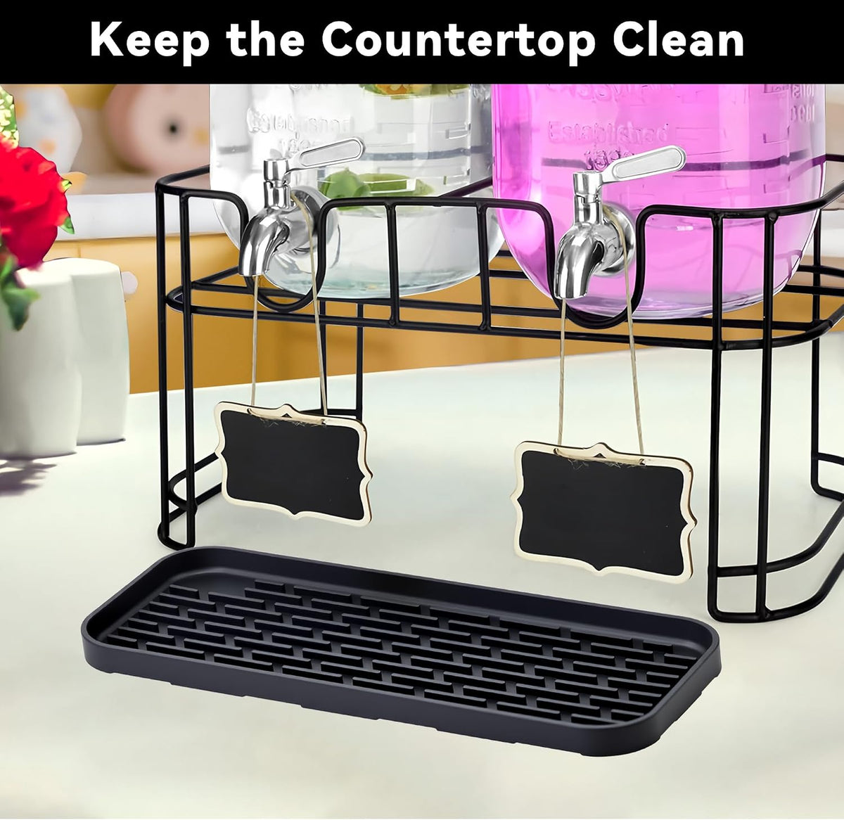 Drip Tray for Drink Dispenser, 1 Pack Rimmed Silicone Tray Mat for DD&amp;HAPP | Drip Catcher for Beverage Dispenser, Non-Slip Base, Catches Drips &amp; Spills, Protects Countertops, No Water Stains