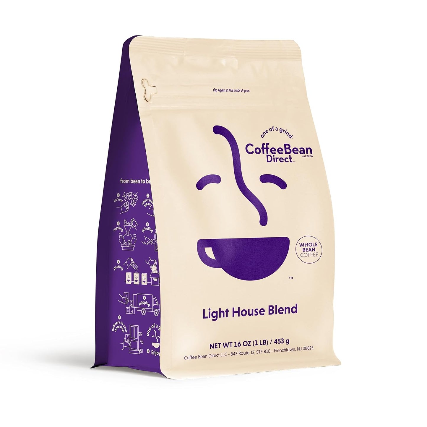 Coffee Bean Direct Light House Blend, Whole Bean, 1lb Bag | Light Roast, Signature Blend