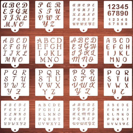 Alphabet Letter Stencils for Cookies Baking - 16 Pack Letter and Number Stencil Templates for Cakes Cookies Baking, Reusable Letter Stencils for Wood Crafts Painting &amp; Cake Cookie Airbrush Decorating