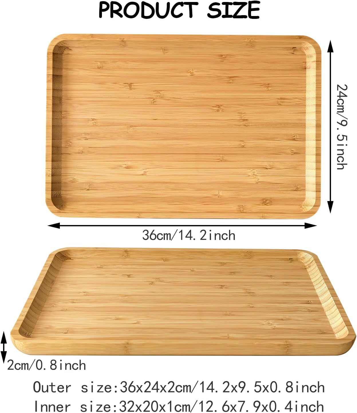 DILLMAN Bamboo Serving Tray Wooden Rectangle Dinner Food Bed Lab Tray Small | Nature Bamboo, Raised Edge, Stackable, Durable, For Breakfast, Coffee, Eating, Kitchen, Restaurants Vanity Display