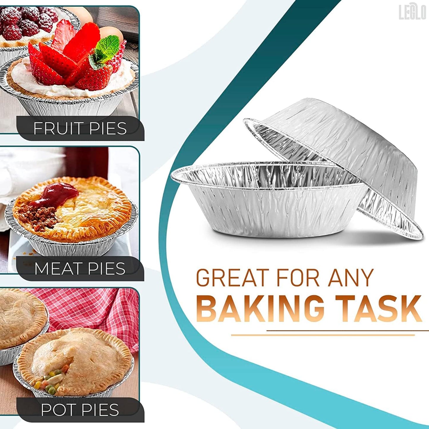 LEGLO Mini Pie Tins 3 Inch, 200 Pack Small Disposable Aluminum Foil Pans | Mini Tart Pans Hold Desserts and Catering Portions - Durable, Stackable, Oven Safe, Freezer Safe, Ready for Meal Prep Batches