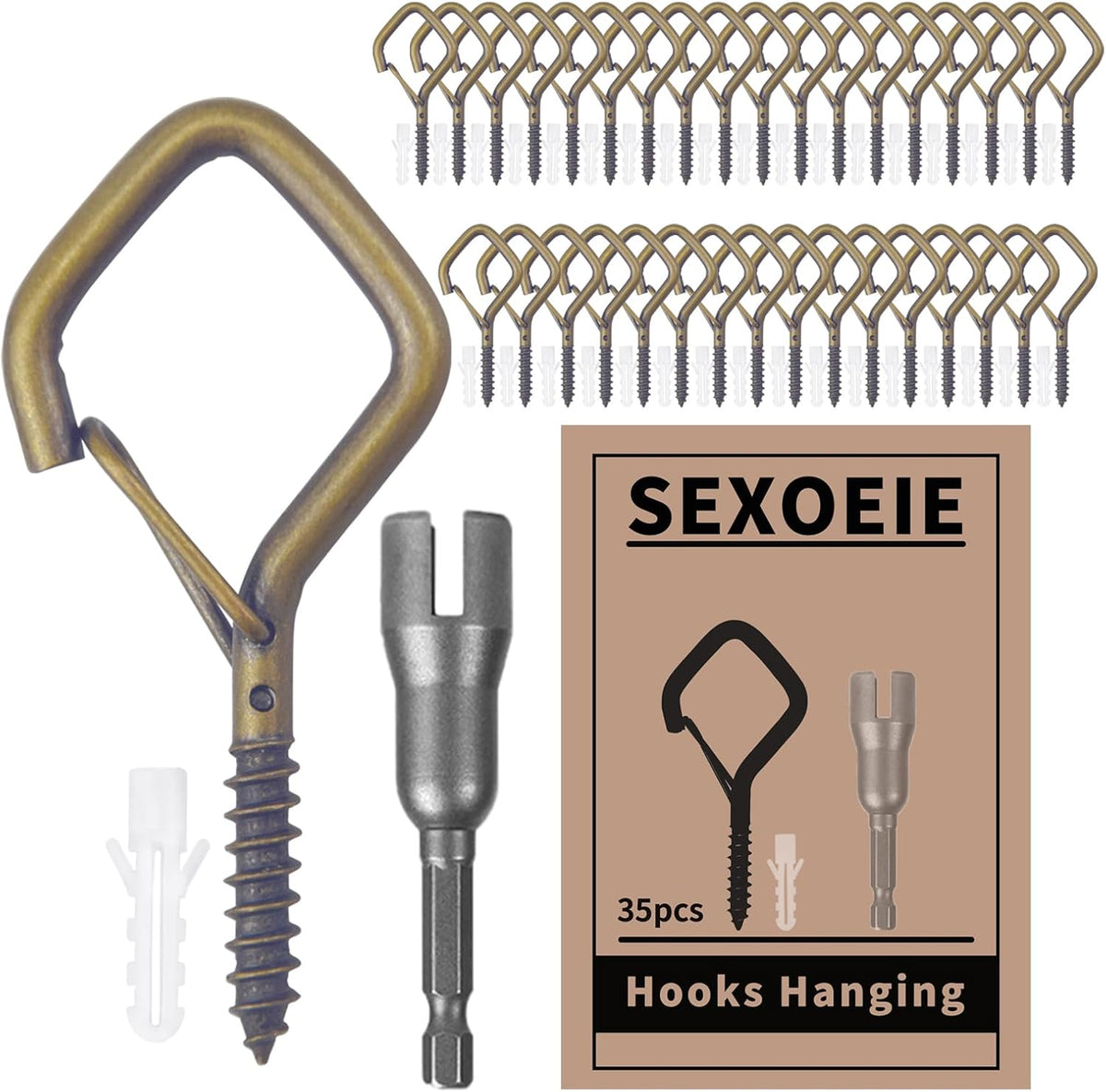 35PCS Eye Screw Hooks for Hanging Heavy Duty with Safety Buckle.Metal Ceiling Hooks for Hanging Plants,Cup,Wind Chime,Bird Feeders,String Lights at Indoor&amp;Outdoor,2.36 Inches Bronze