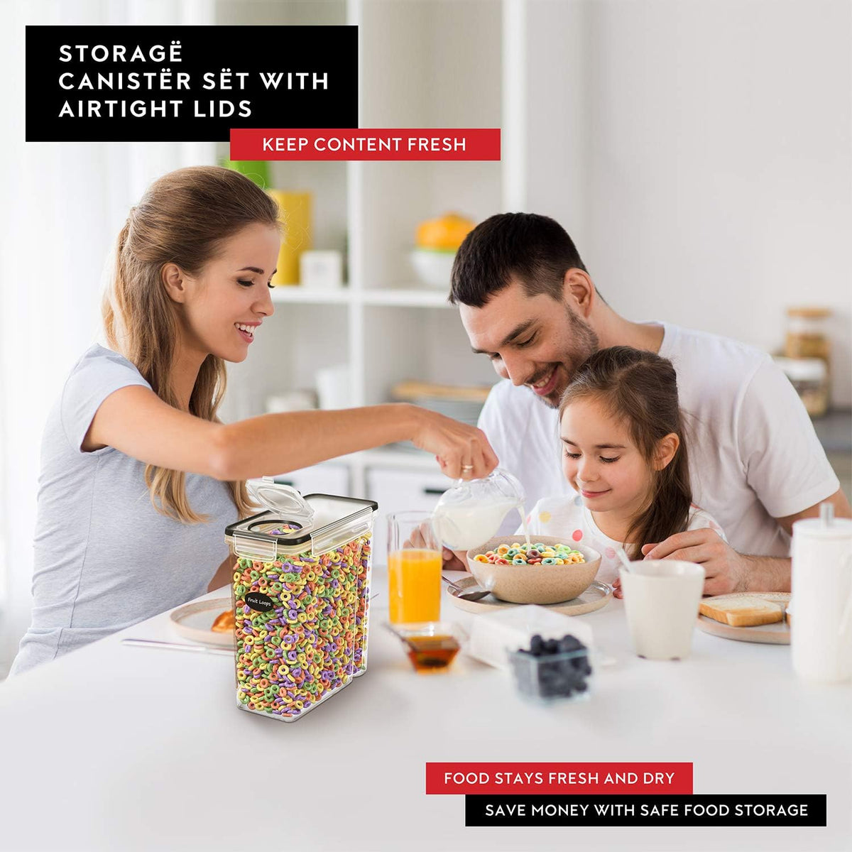 DWËLLZA KITCHEN EXTRA LARGE Cereal Containers Storage (6.3L / 213OZ) Set of 2 Family Size Bulk Cereal Dispenser Countertop, Airtight Food Storage Containers for Pantry Organization, Labels &amp; Marker