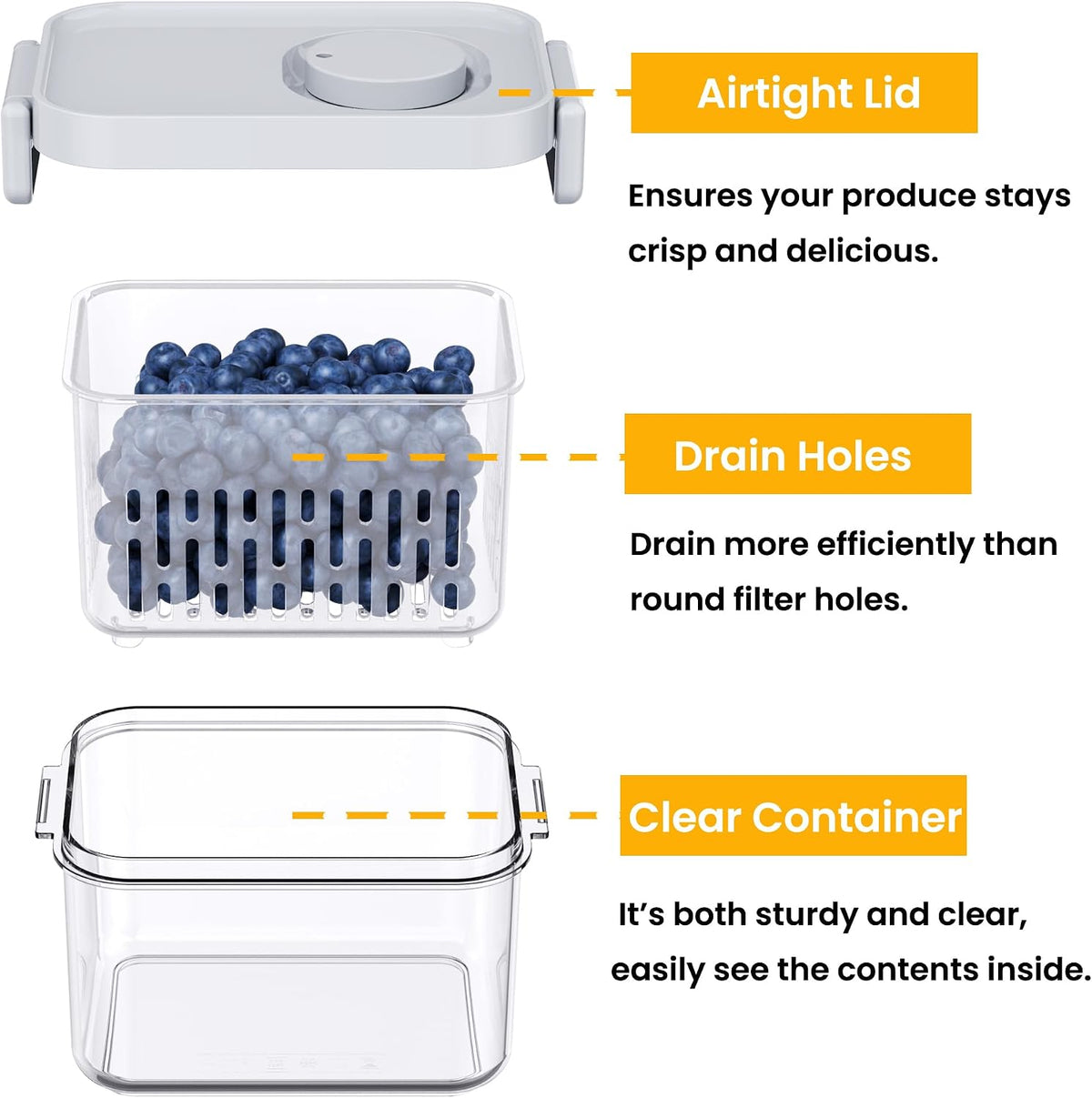 vacane Dishwasher Safe Berry Keeper, Produce Saver, Clear Fruit Containers, BPA-Free Lettuce Keeper, Keep Food Fresh, 3.8 Cup