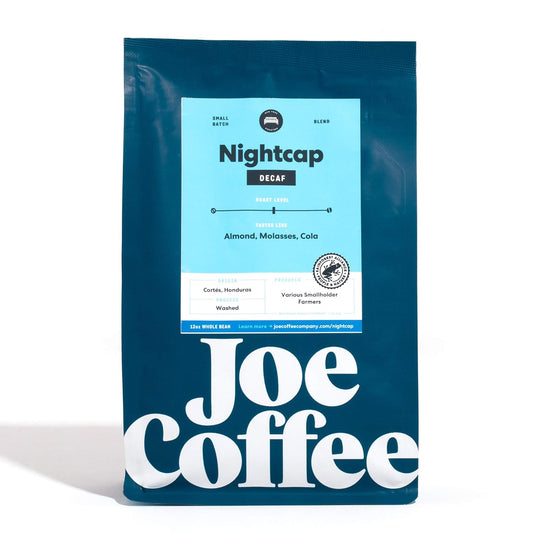 Joe Coffee Company - Nightcap Decaffeinated Whole Bean Specialty Coffee, 12 oz Bag | NYC Roaster, Rainforest Alliance
