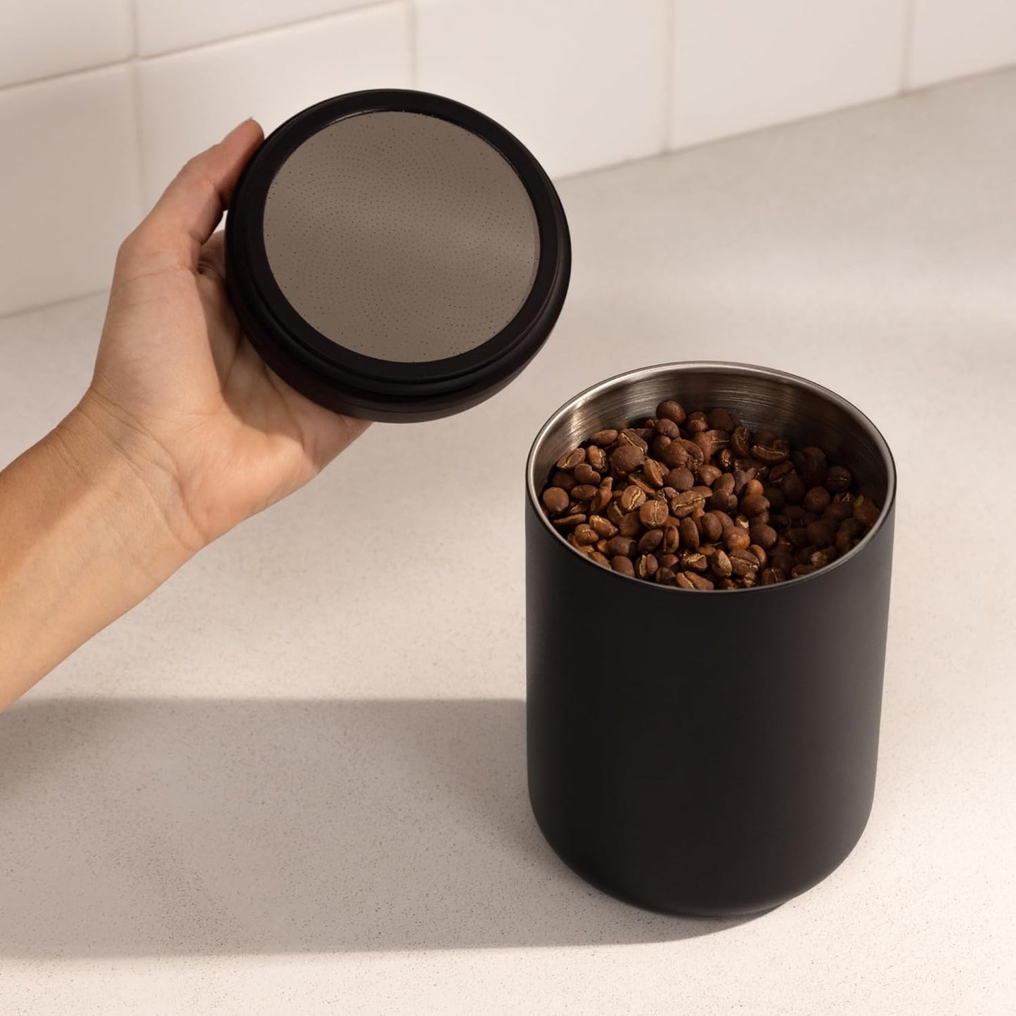 Fellow Atmos Electric Vacuum Canister & Storage Container - Airtight Coffee & Food Storage Containers - Coffee Containers - (Matte Black, 1.2 Liter)