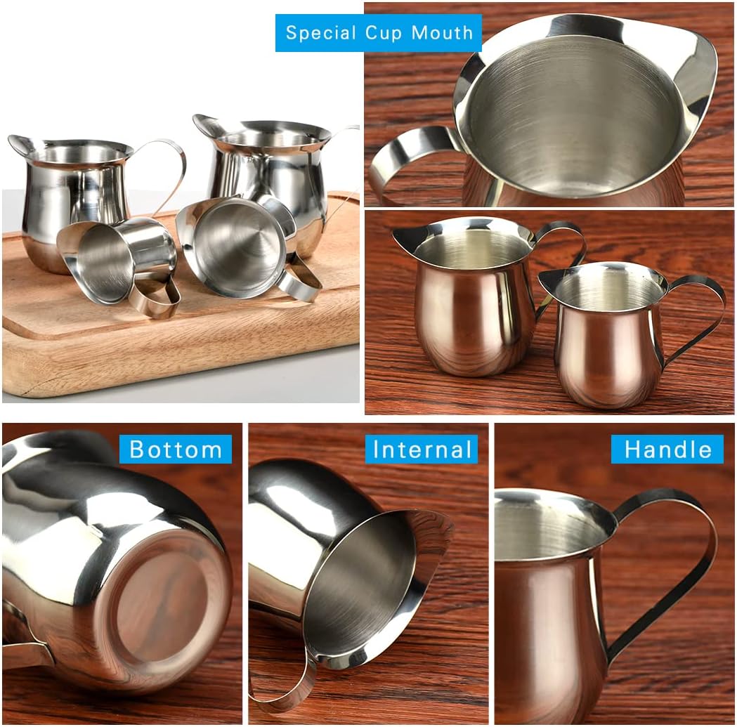 Rolin Roly 2Pcs 1.5 oz Milk Frothing Pitcher Stainless Steel Small Bell-Shaped Creamer Mini Coffee Jug for Barista Cappuccino Espresso Cups Latte Art Pitcher