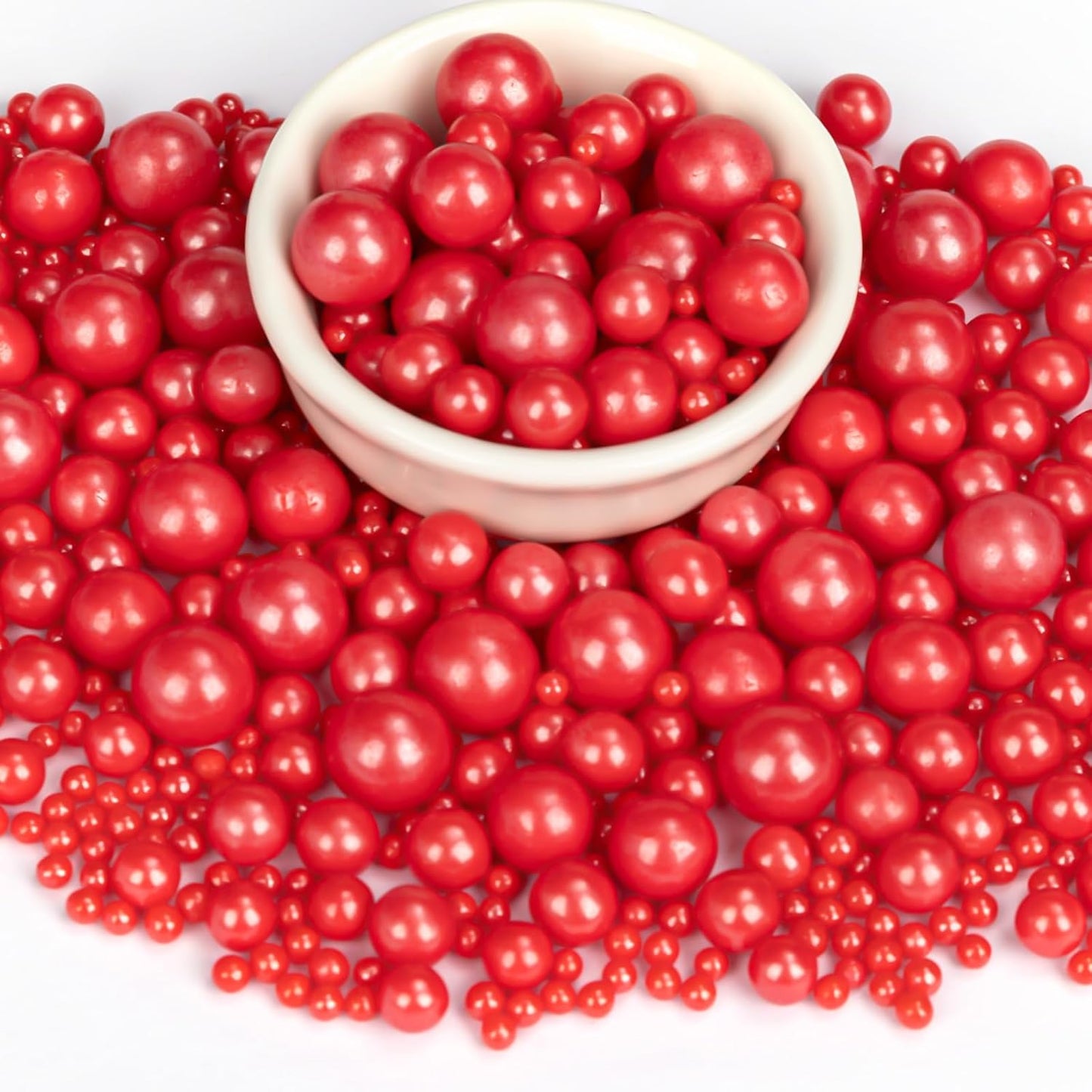 Twisweet Red Pearl Sprinkles for Cake Decorating, Edible Sugar Pearls for Baking, Mix Size, Cake Top
