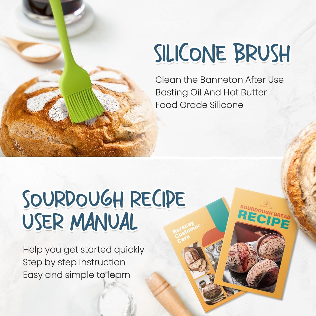 Sourdough Starter Kit with 2 Oval Banneton Bread Proofing Baskets | Complete Sourdough Bread Baking Supplies, Beginner Friendly, 2 PCS 10 in Oval Rattan Banneton, Sturdy Sour Dough Tools