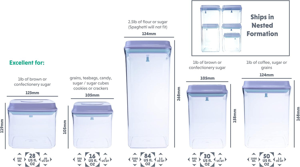 Bop Top | Airtight Meal Prep Containers with Lids | Food Storage Container Sets | Snack and Overnight Oats Fridge Organizer | Pantry and Kitchen Organization