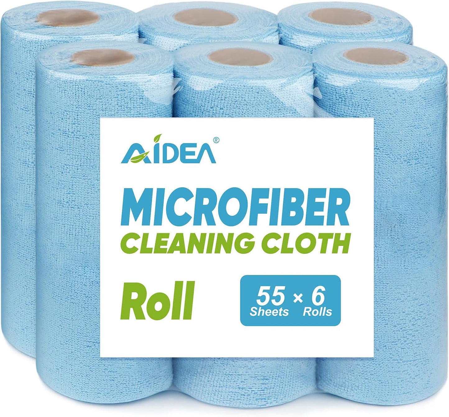 AIDEA Microfiber Cleaning Cloth 330 Sheets 6 Roll, Blue Shop Towels 11×9"