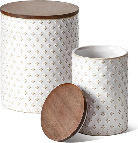 LE TAUCI Food Storage Containers with Airtight Lids, 78/25 oz Ceramic Sugar Canisters Sets, Embossed Large Jars for Pasta,