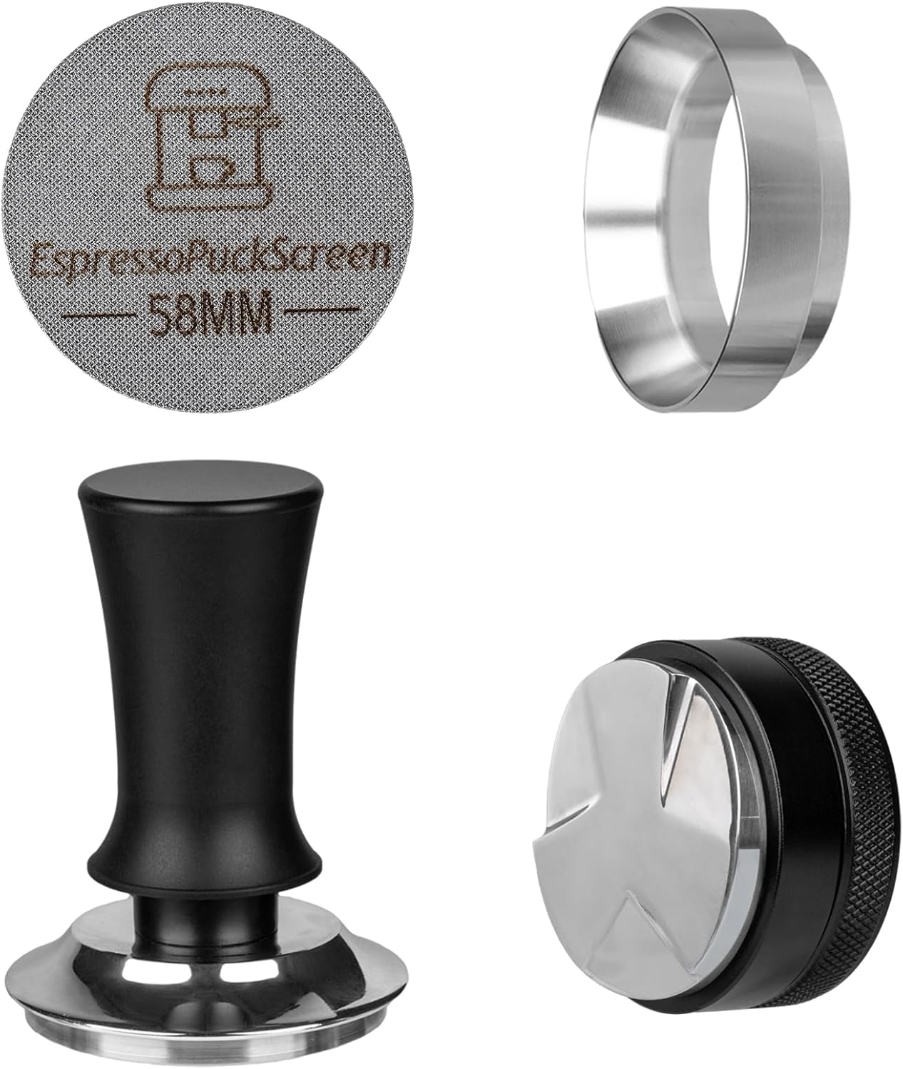 58mm Espresso Tamper Set - Spring-loaded Coffee Tamper, Adjustable Depth Espresso Distributor Levele
