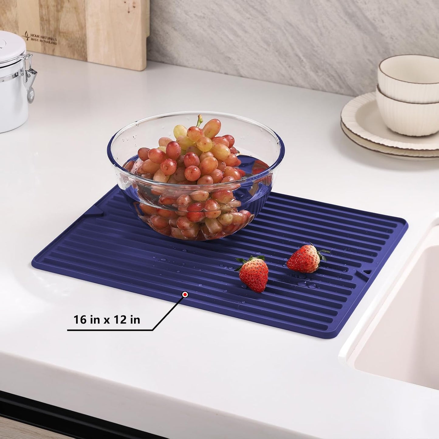 Silicone Dish Drying Mat, Flexible and Thick, 12" x 16", Blue | For Kitchen Counter and Bathroom, Heat Resistant Trivet, Countertop Protector, Non-Toxic, Non-Slip, For Under Dishes Rack