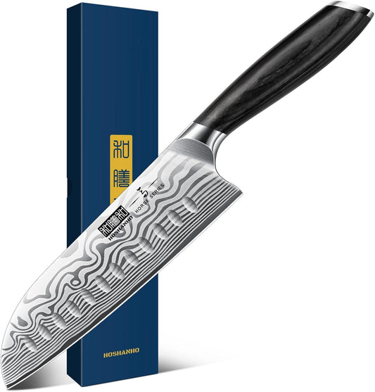 7 Inch Santoku Knife, Ultra Sharp Japanese High Carbon Powder Steel Kitchen Knife, Professional Chefs Knife with Ergonomic
