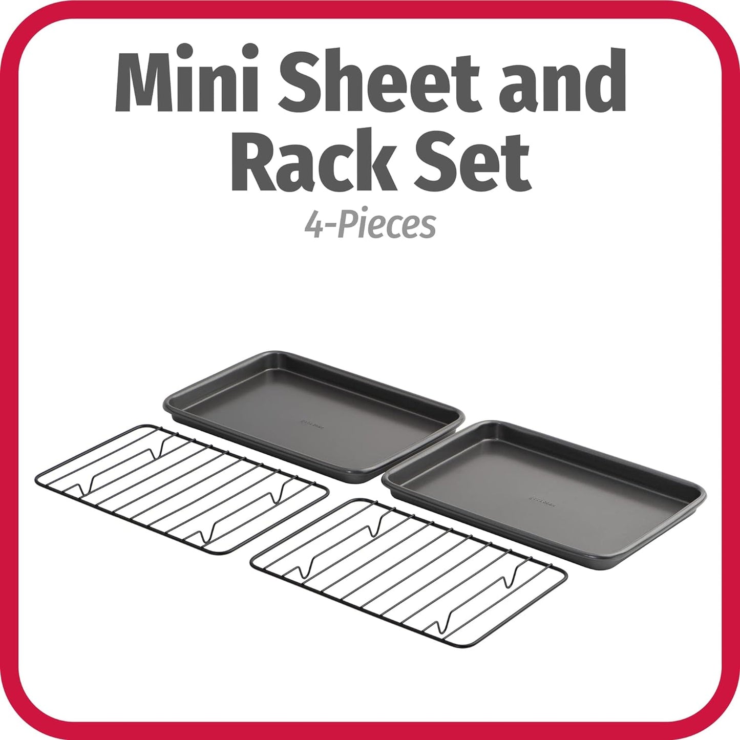 GoodCook Set of 2 Nonstick Steel 9" x 6" Toaster Oven Mini Baking Sheets with Racks, Gray