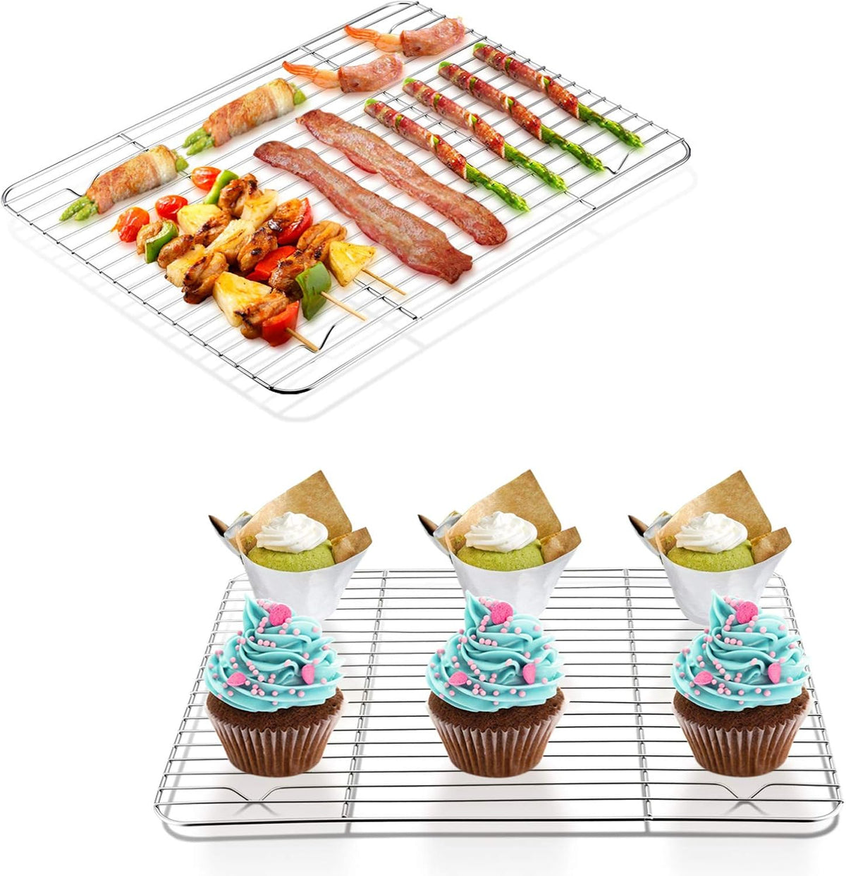 P&amp;P CHEF 4 Pcs Baking Wire Rack for Cooling, 11.6 Inch | Rectangle Cooling Racks for Cooking and Roasting, Fit for Oven Pan, Healthy &amp; Non-Toxic, Rust Free &amp; Dishwasher Safe