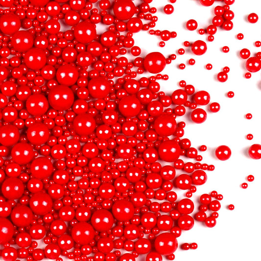 Red Pearl Sugar Sprinkles for Cake Decorating, Mix Size, Edible Candy Pearls Cupcake Toppers, Baking Edible Cake Decorations