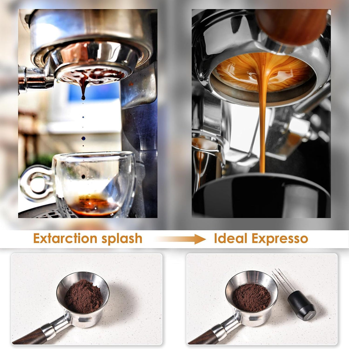 MATOW 6 Prong WDT Espresso Tool with Weighted Stand | 0.4mm Thin Pins, Anodized Aluminum Handle, Self Aligning Catch Tray Stand, Reduce Channeling