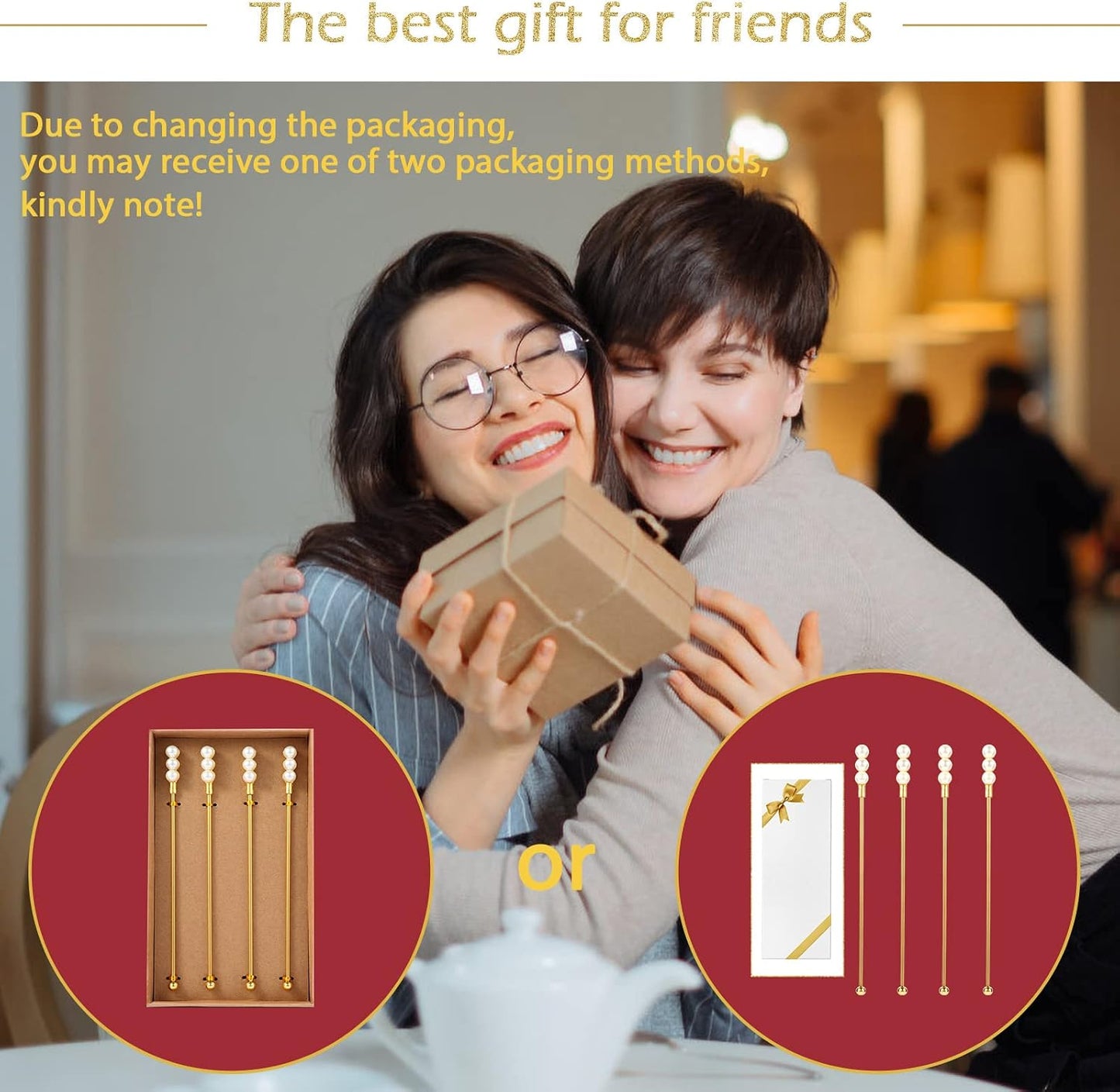 Exquisite Gold Pearl Stainless Steel Coffee Beverage Stirrers Stir Cocktail Drink Swizzle Stick for Wendding Party Value Pack, Hostess Gifts Set of 4, 7.5 Inches Long