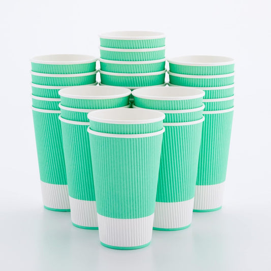 Restaurantware 16 Ounce Double Wall Disposable Coffee Cups, 500 Insulated Light Green Paper Tumblers with Ripple Wall