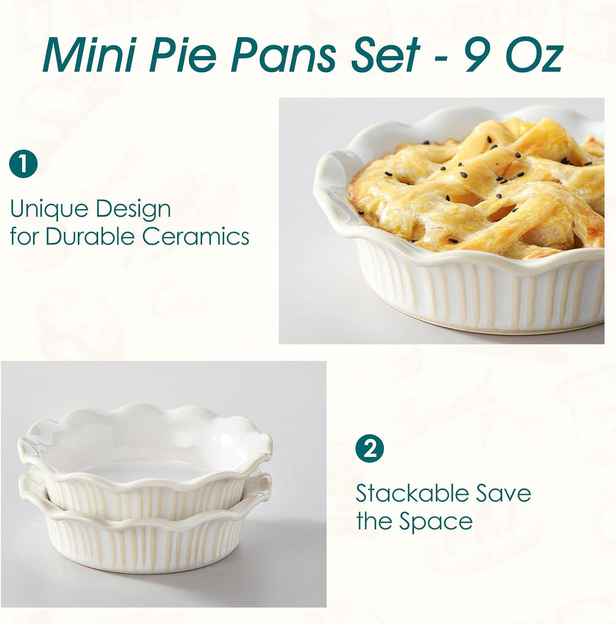 vancasso Ceramic Mini Pie Pans Set of 6, 5.2 Inch Small Pie Dishes, White