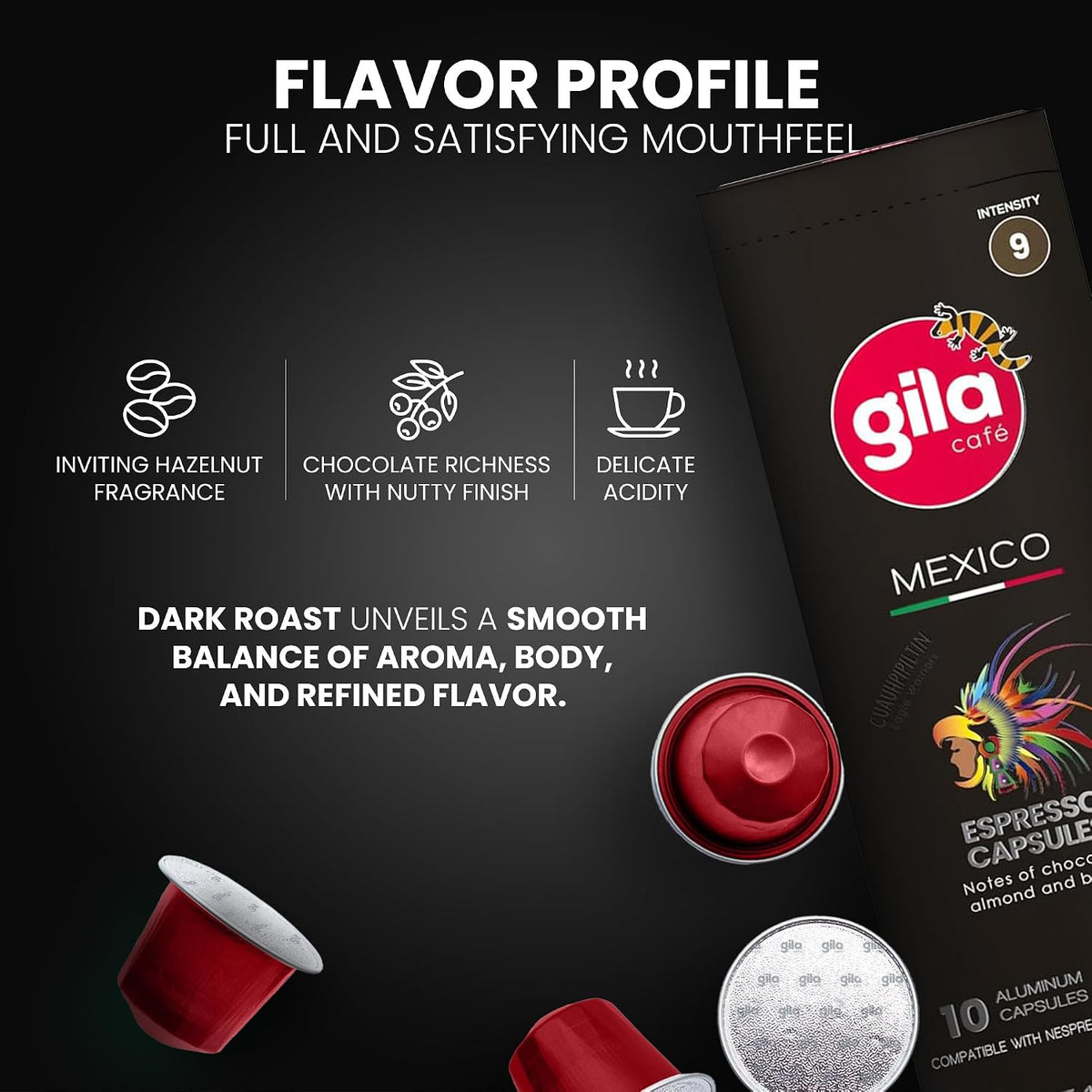 gila cafe Mexico Coffee Capsules, Nespresso Original Line, Dark Roast, 60ct