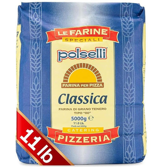 POLSELLI Classica, Tipo "00" Double Zero Flour Extra Fine, 11 lbs (5 kg), Neapolitan Italian Pizza, Bread, Pasta, and more,