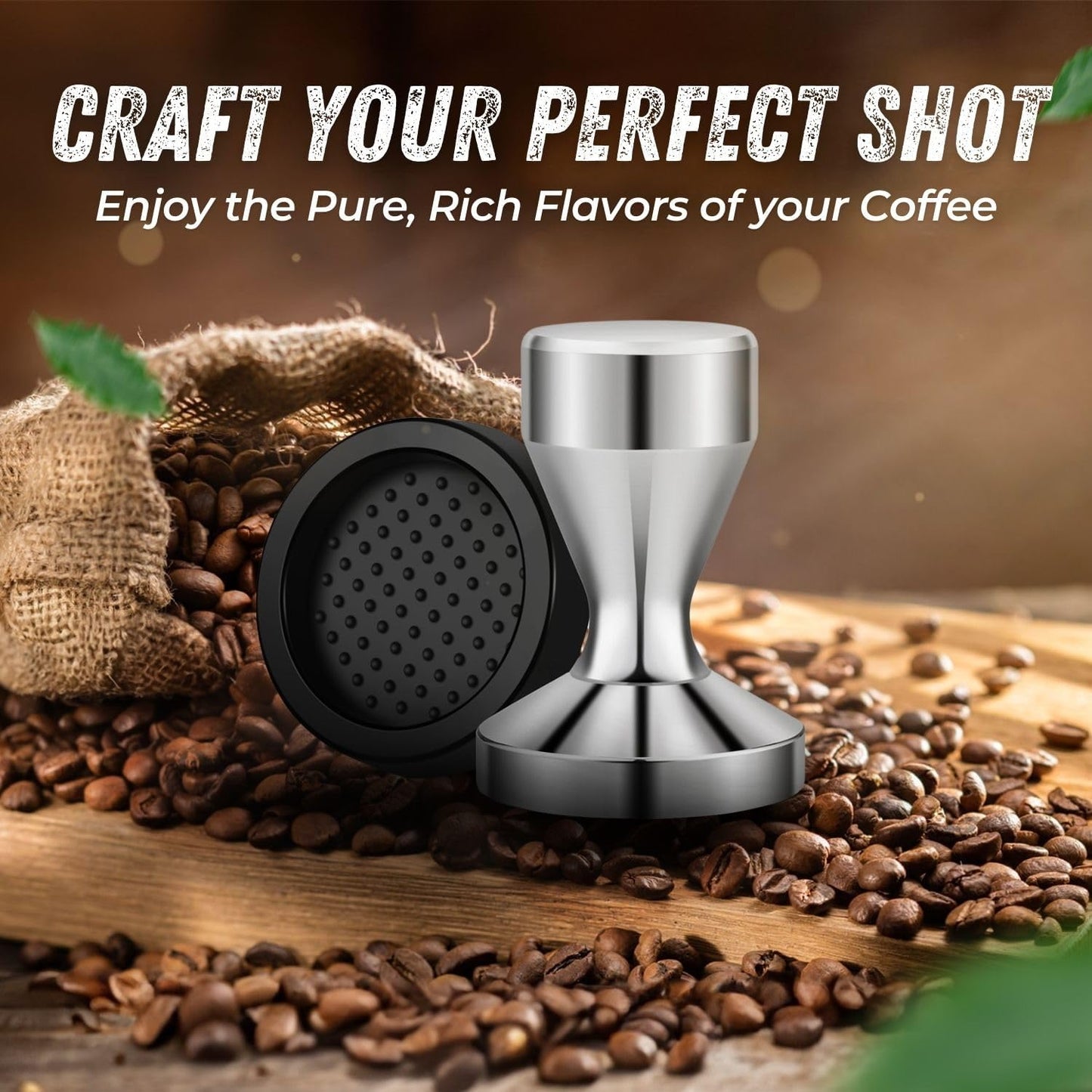 Flexzion Coffee Tamper 58mm Espresso Tamper Tool, Stainless Steel Barista-Quality Hand Press Espresso Maker with Ergonomic Silver Handle for Home and