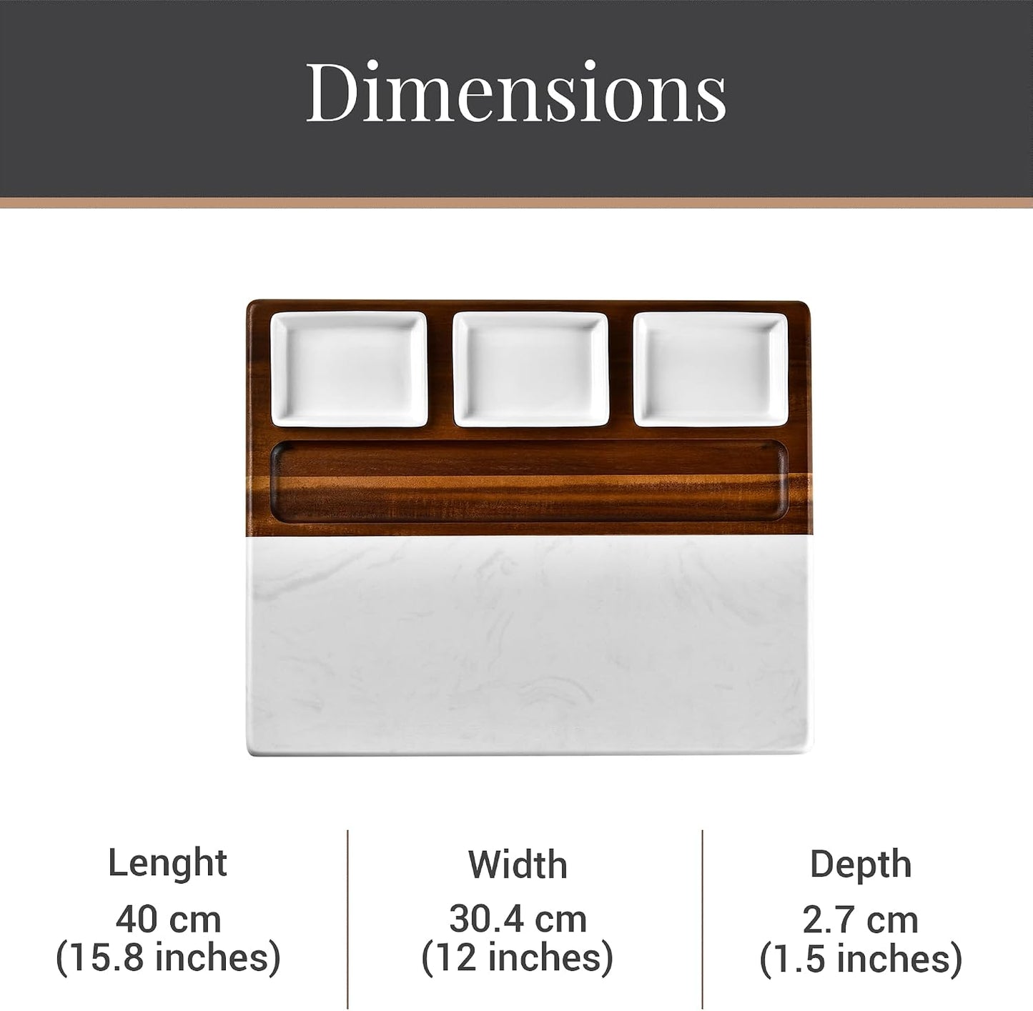 Shanik Wood Marble Cheese Board Set – Acacia &amp; Marble Charcuterie Board with 3 Removable Ceramic Bowls &amp; Stainless Steel Cutlery, Personalized Engraving, Wedding &amp; Housewarming Gift