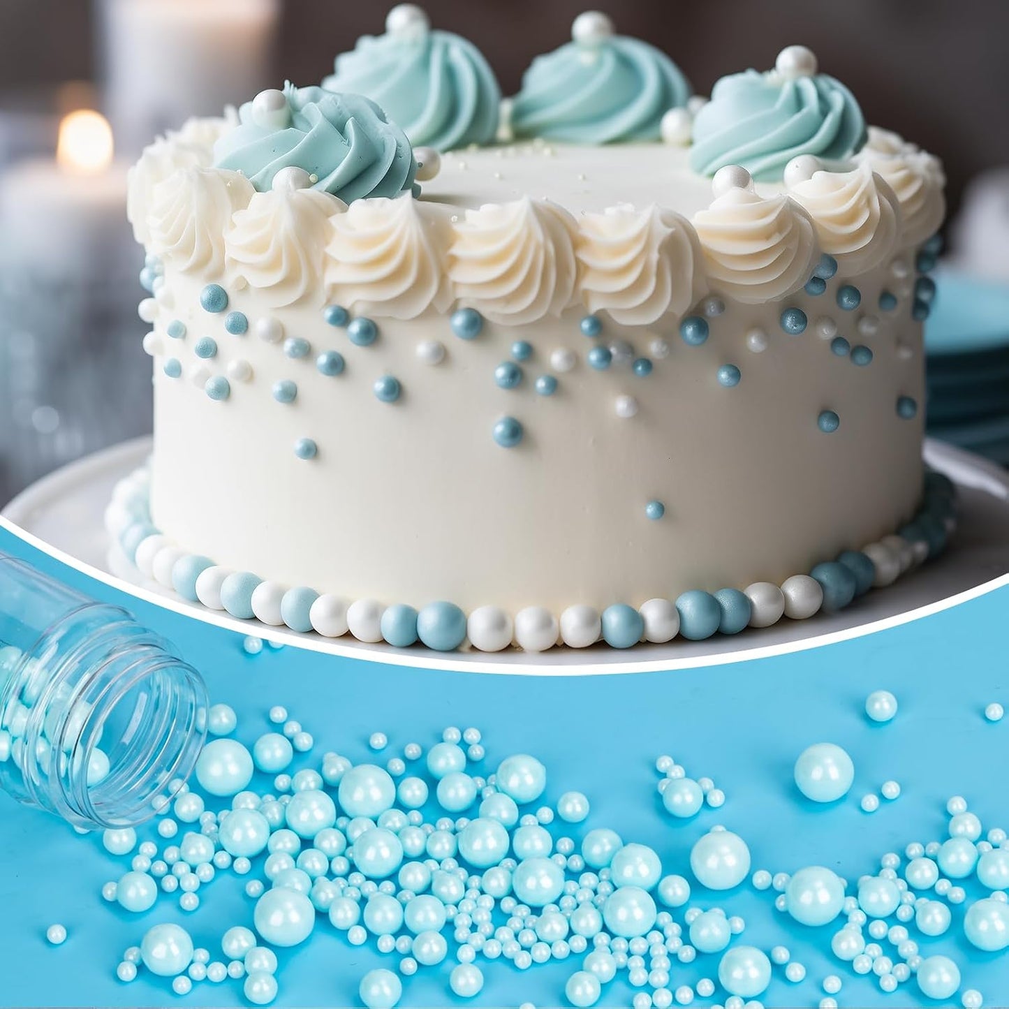 Twisweet Blue Sprinkles 130g, Edible Pearl Sprinkles for Cake Decorating | Blue sugar pearls, cake decorations &amp; cake toppers for cupcakes, cookies, ice cream, baby showers, birthdays &amp; winter cakes
