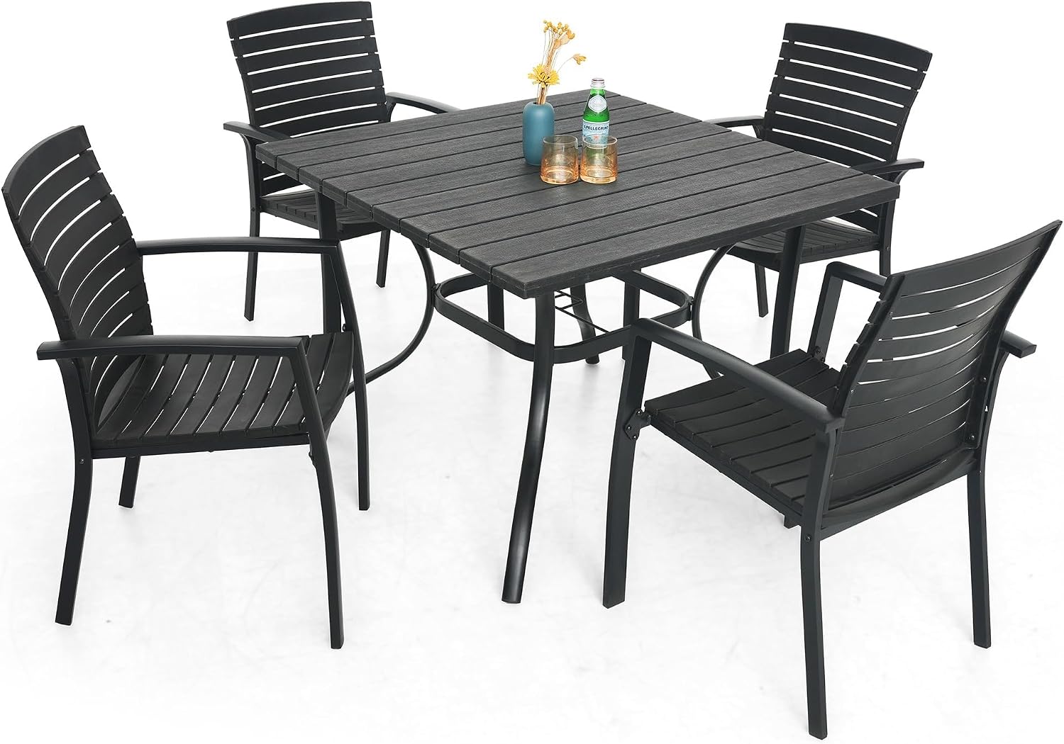 Anmutig 37" Outdoor Dining Table with 1.6" Umbrella Hole, Brown | Square Plastic Patio Table with Metal Steel Frame for