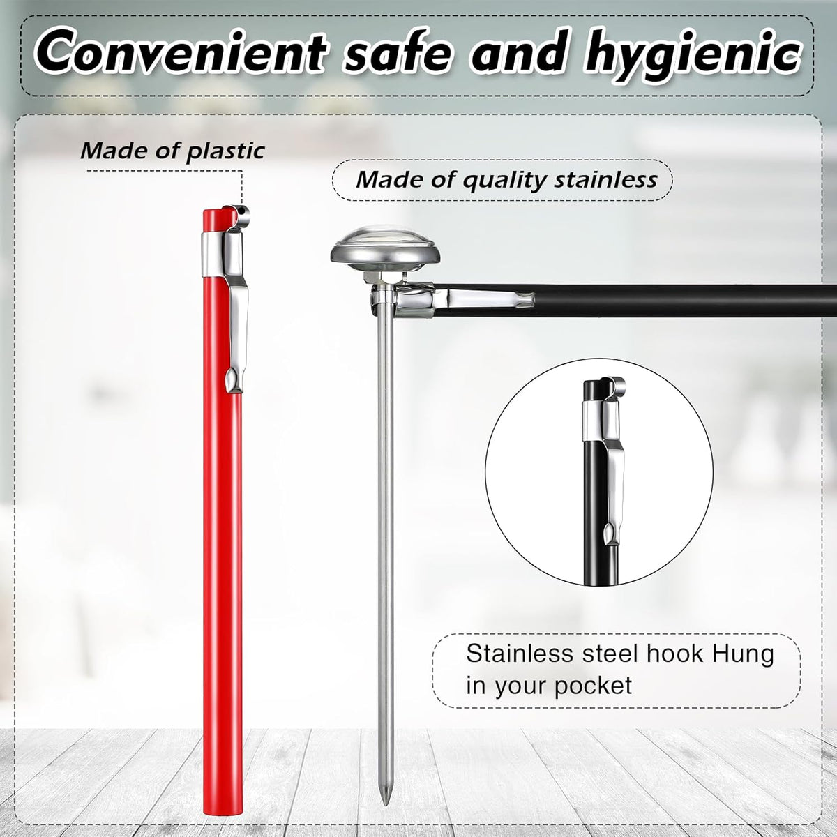 Xuhal 6 Pcs Stainless Steel Kitchen Thermometer with 5 Inch Long Stem 1 Inch Dial Thermometer Milk Frothing Food for Oven Probe Meat Grill BBQ Cooking Chocolate Water(Black, Red, White)