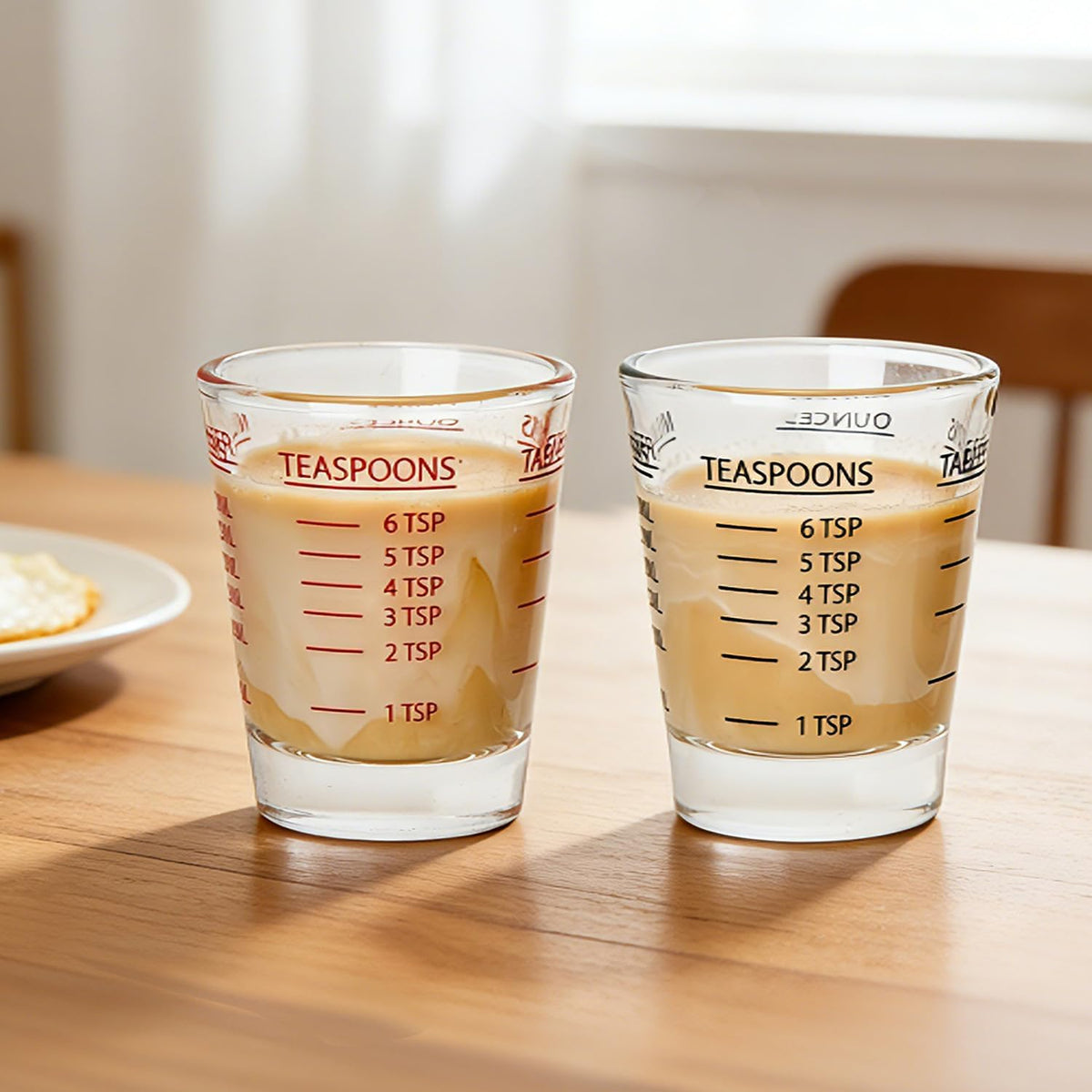 GLASKEY Shot Glasses Measuring Cup Set - 2 Pack Espresso Shot Glasses with Precise Measurement Marks,Heavy Duty Glass,Dishwasher Safe,Perfect for Coffee,Cocktails and Kitchen Use (Black &amp; Red)