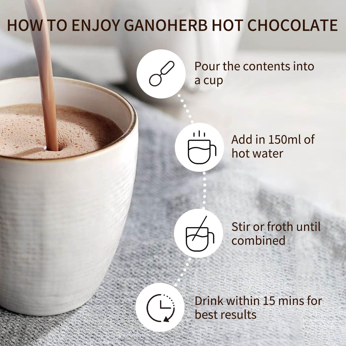 Mushroom Hot Chocolate Mix with Reishi, Mushroom Coffee Alternative Hot Cacao Powder for Energy, Mood and Immune System, Vegan Mushroom Supplement, 15 Servings, 11.1 Ounce