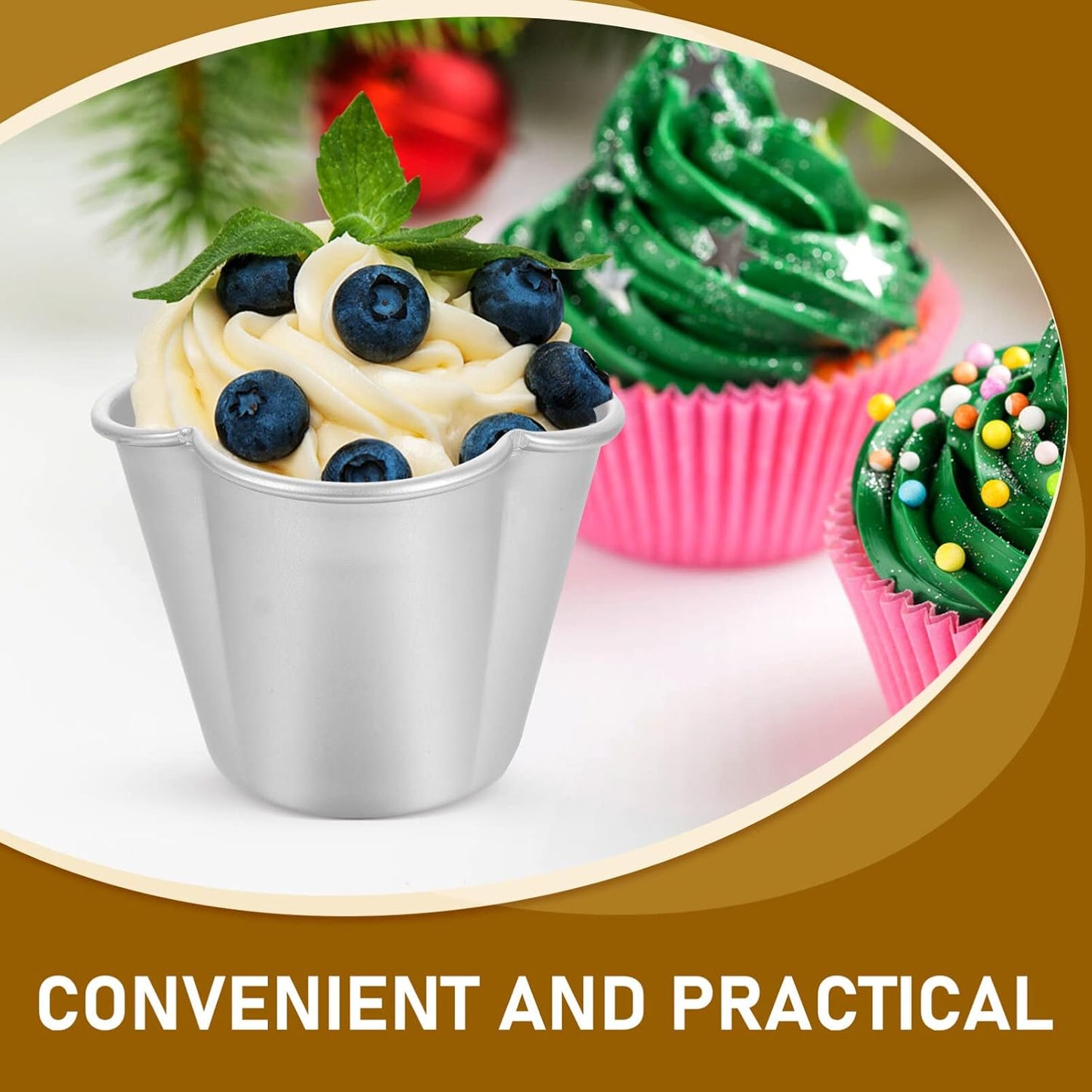 SHERCHPRY 6Pcs Pudding Molds Aluminum Baking Cups Cupcake Mould Muffin Tin Nonstick Pudding Pan Egg Tart Molds Baking Tool for Kitchen Mini Pie Tins