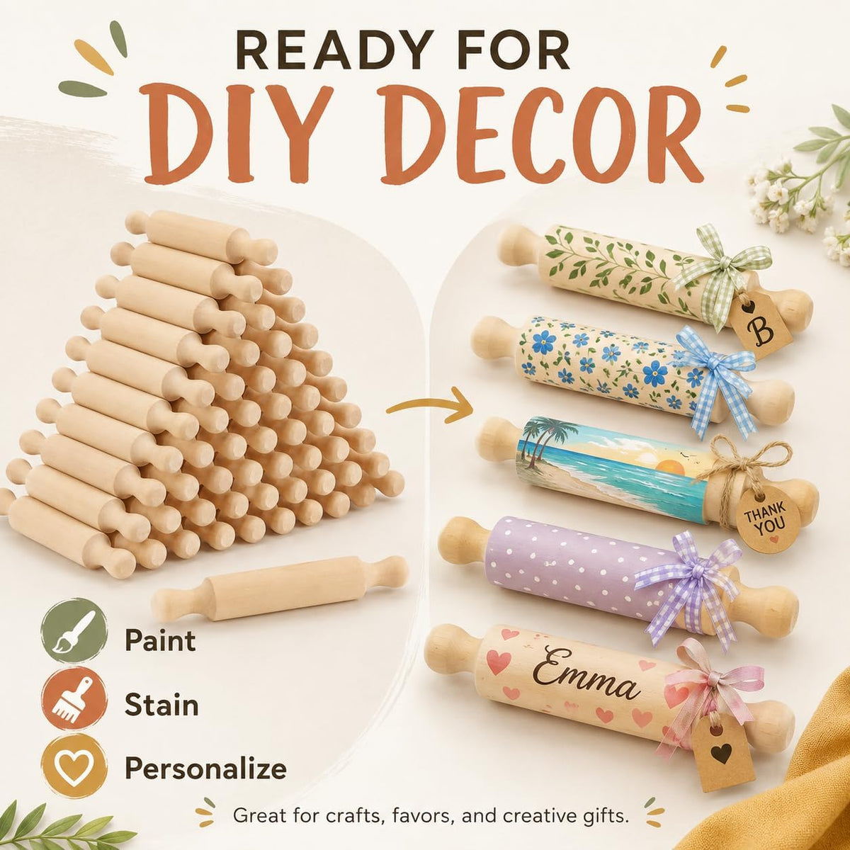 50Pcs Mini Rolling Pin