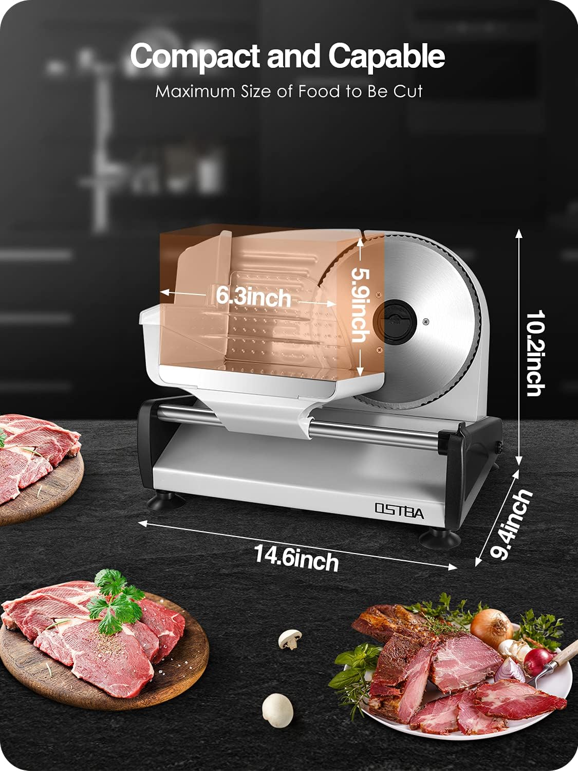 OSTBA Electric Meat Slicer with 7.5” Stainless Steel Blades, 200W