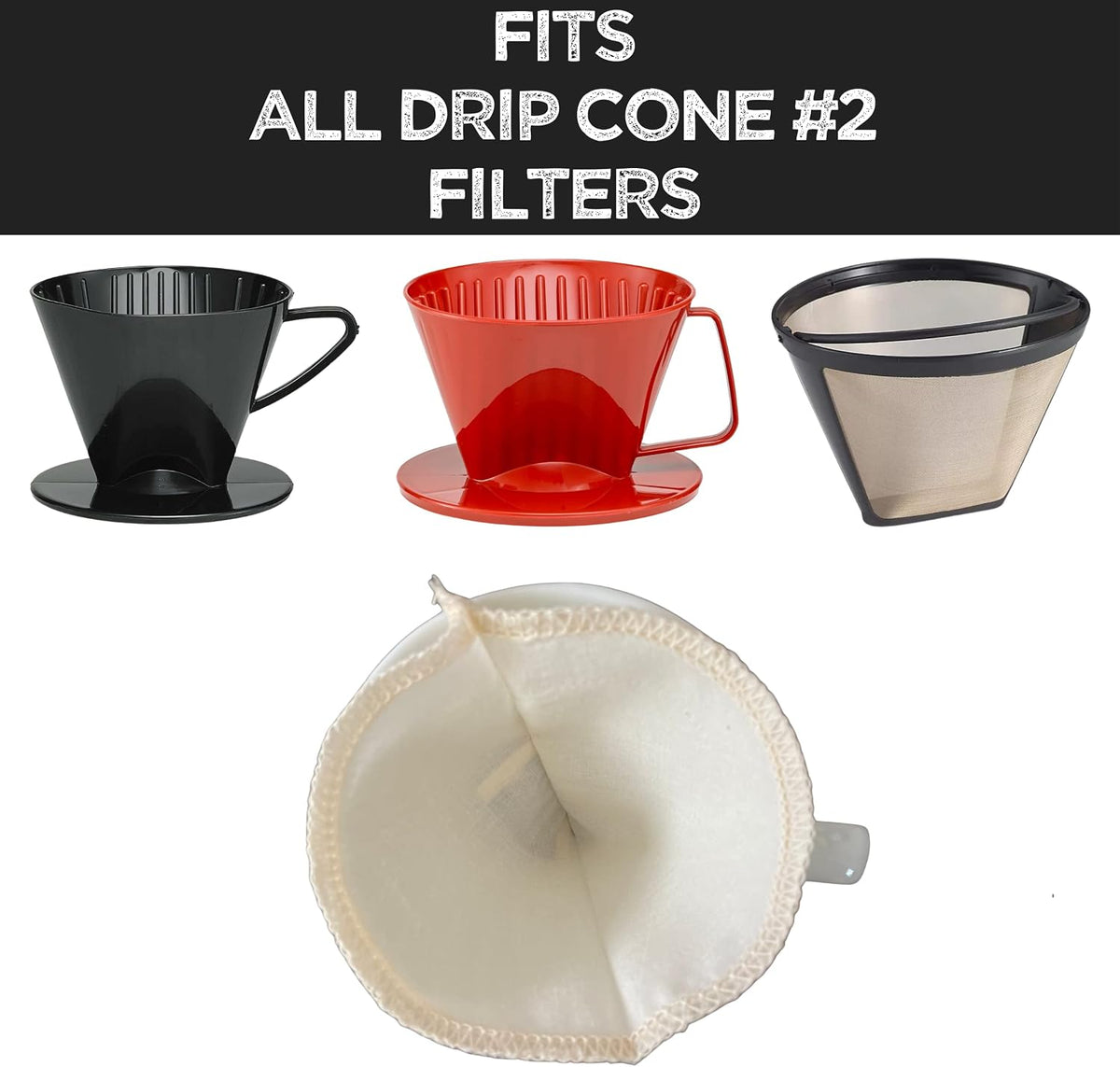 Reusable Organic Cotton Cloth Coffee Filter - Cone #2 Pour Over Dripper