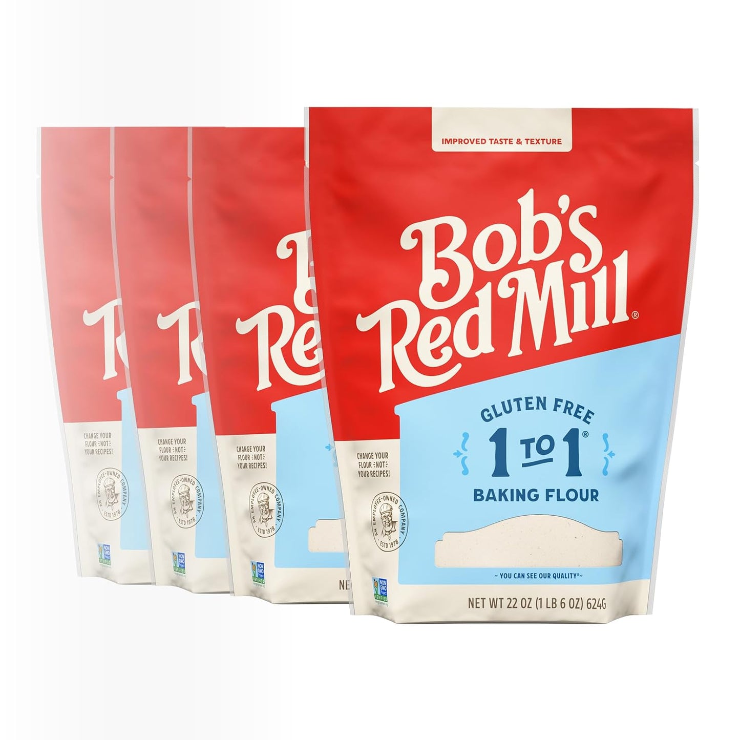 Bob's Red Mill Gluten Free 1 to 1 Baking Flour, 22oz (4 Pack)