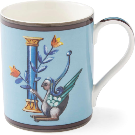 Spode Kit Kemp 12oz Mug, I Initial - Fine China Coffee Cup with Floral Alphabet Design, Custom Letter Mug for Unique Gift