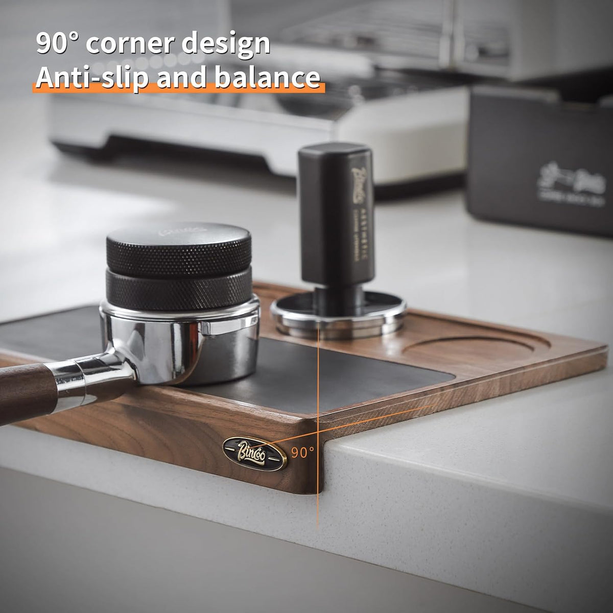 Bincoo Wooden Corner Coffee Tamper Mat,Espresso Tamper Station,Suit for 51-58mm Coffee Tamper Holder Pad for Baristas Protect Your Worktop(Wood 3 hole)