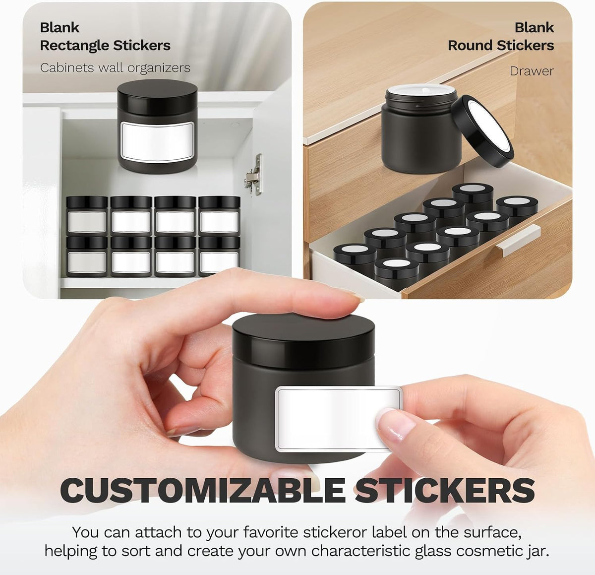 Bumobum 48 Pack 2 oz Black Small Glass Jars with Black Lids