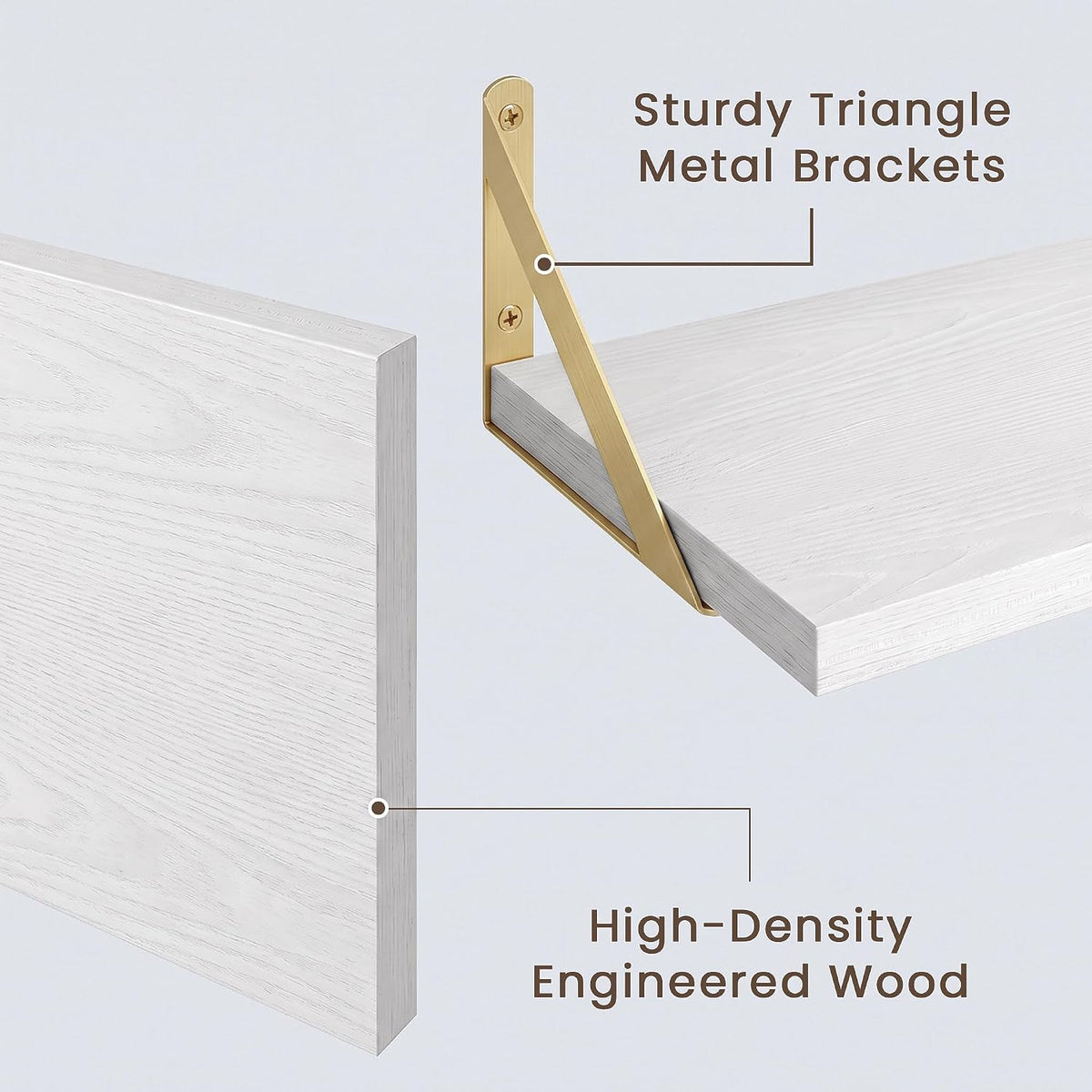 Dreamland Wall Mounted Floating Shelves Set of 2, 55x8, White&amp;Gold