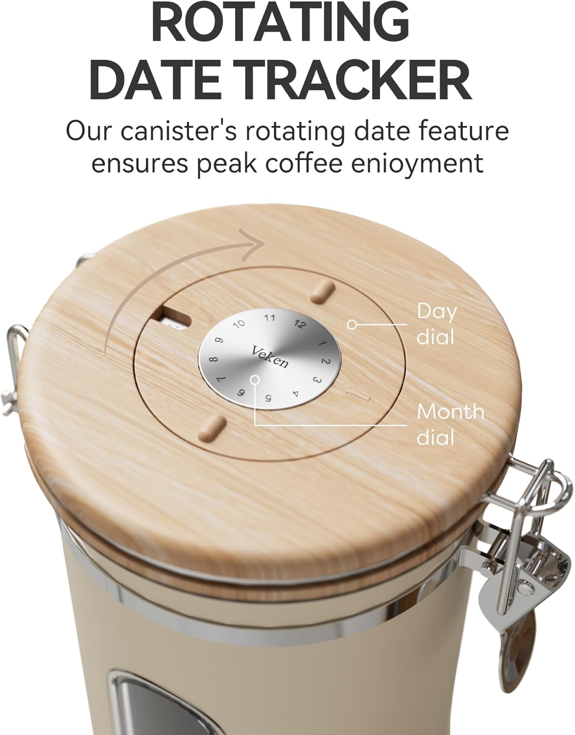 Veken Coffee Canister with Window, Airtight Stainless Steel Container, 22OZ | Gifts For Women, Kitchen Food Storage for Beans,Ground,Espresso,Rice,Tea,Sugar,Cereal,Bar Accessories,Lids,Jars, Scoop, Cream