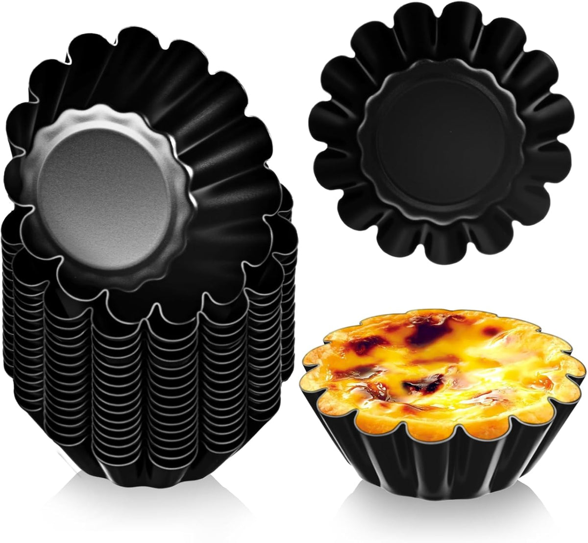 LemonRoad 16 Pcs Egg Tart Molds 2.6 Inch Non-stick Carbon Steel Tart Pans | Mini Pie Molds, Muffin Cupcake Pudding Baking Cup Maker for Pies, Chinese Egg Tarts, Cakes