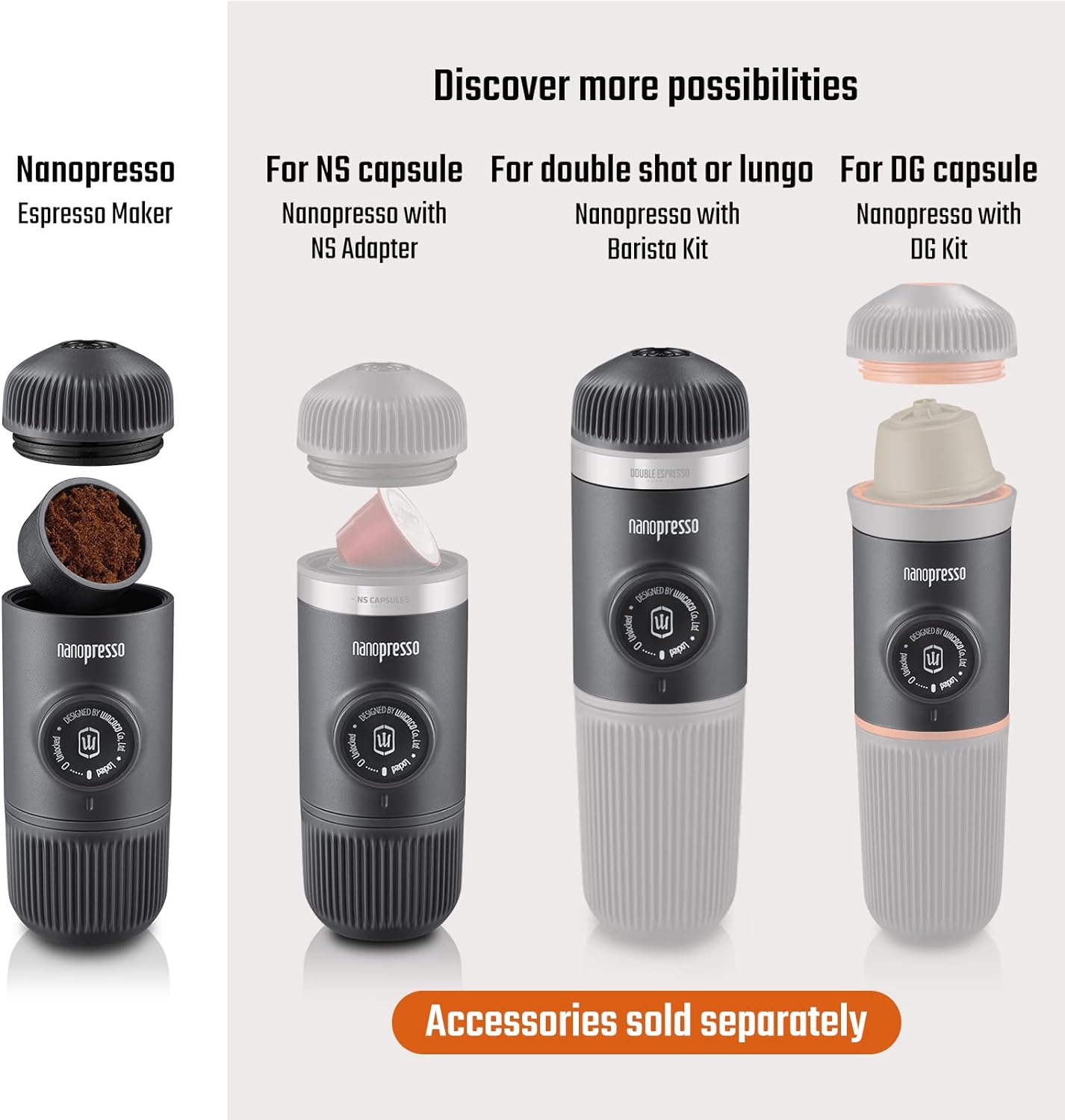 WACACO Nanopresso Portable Espresso Maker with Case, Mini Travel Coffee Machine, Perfect for Camping, Travel and Office（ Elements Arctic Blue）