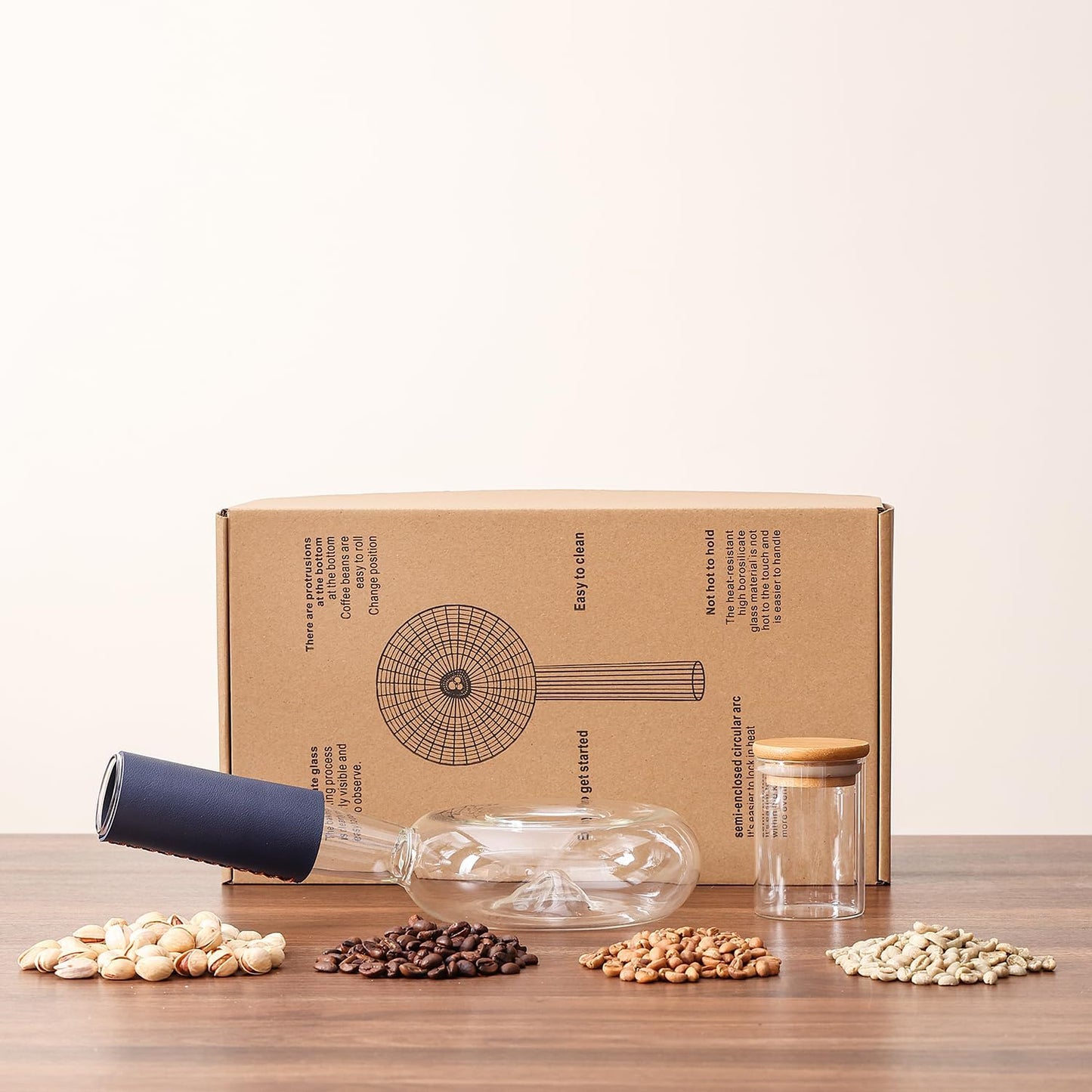 Portable Glass Coffee Bean Roaster, 11.81 * 5.91 * 3.54in | High borosilicate glass, Manual home coffee roasting kit, Suitable for small batch roasting of nuts and coffee beans