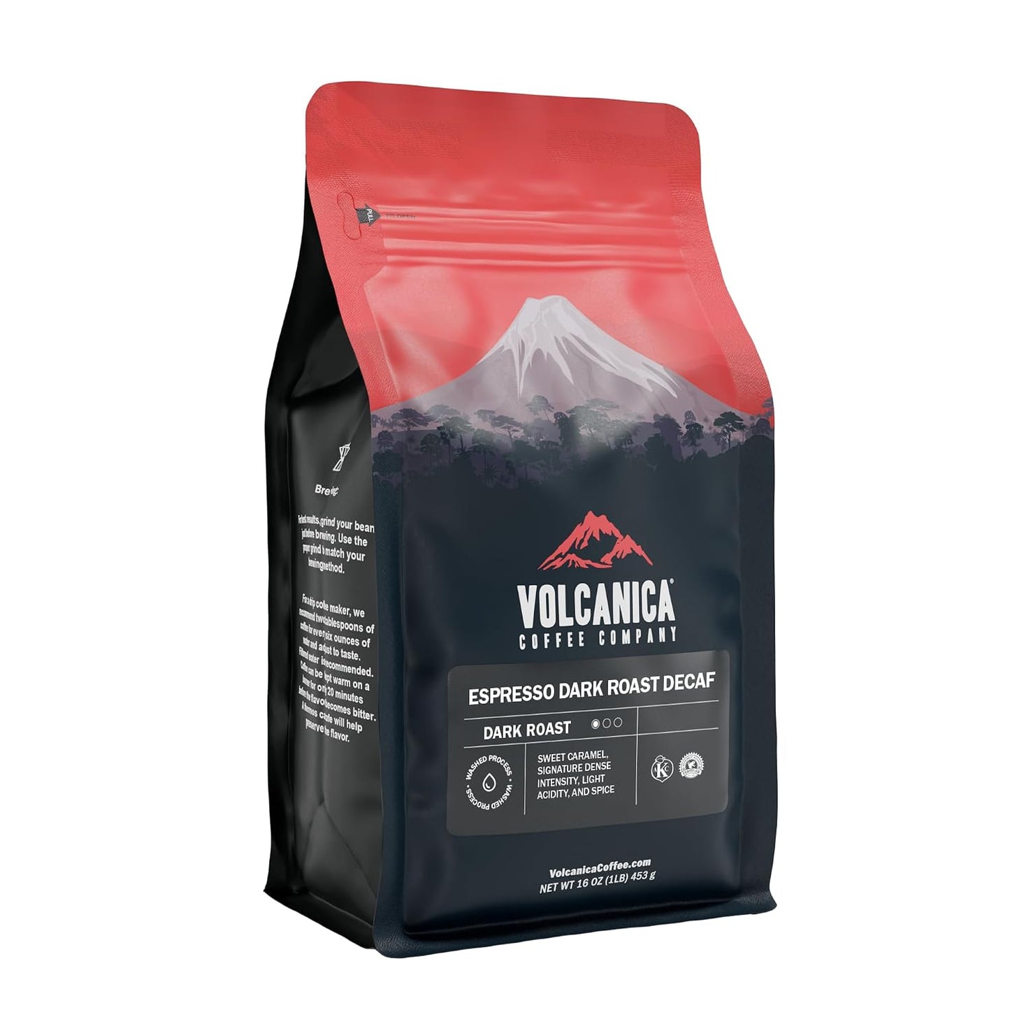 Volcanica Espresso Beans Decaf Coffee, Dark Roast Whole Bean Coffee, Bold Sweet Flavor, Swiss Water Process, Fresh Roasted, Kosher, Vegan, Gluten-Free, 16 oz
